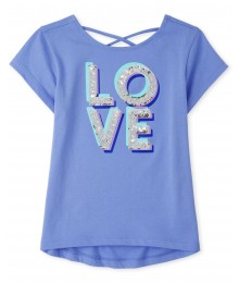 Childrens Place Blue Love Sequin Cross Back Top